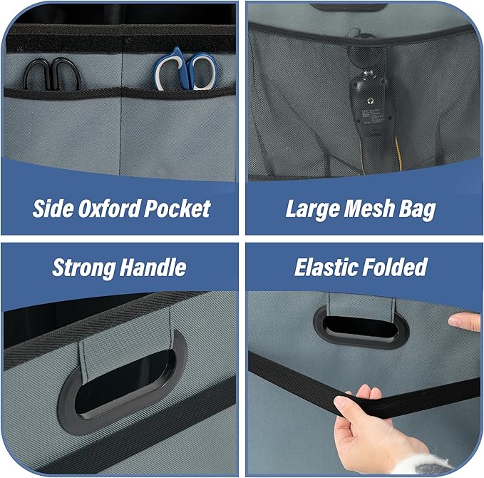 Simple Deluxe Car Trunk Organizer with Lid, Collapsible 2 Compartment 50L Automotive Storage Box with 5 Pocket, 600D Waterproof Oxford Polyester, Non Slip Bottom, Grey-Green