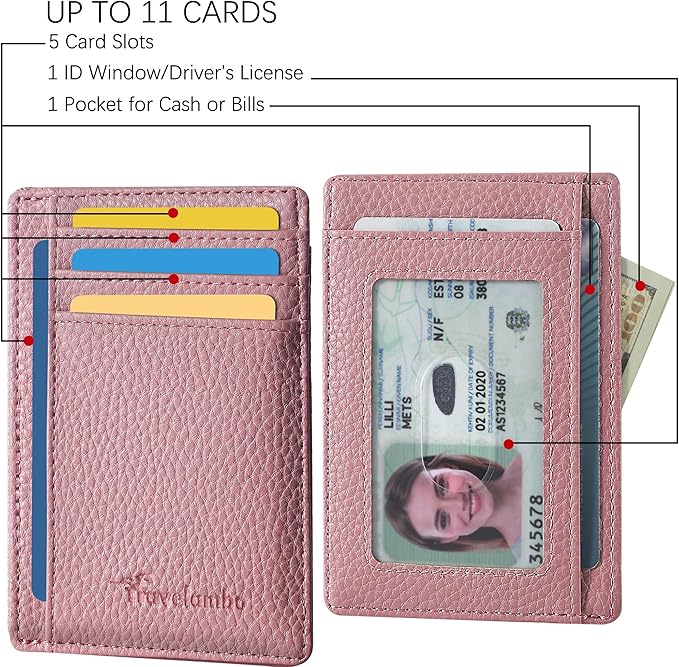 Travelambo Front Pocket Minimalist Leather Slim Wallet RFID Blocking Medium Size