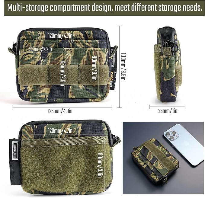 TACTICAL GEEK Storage A3 EDC Pouch Organizer, Nylon Multi-Functional Utility Small Tool Pocket, Multi-Purpose Molle EDC Gadget Storage Pouch, Nylon Compact Organizer for Daily Carry Camo