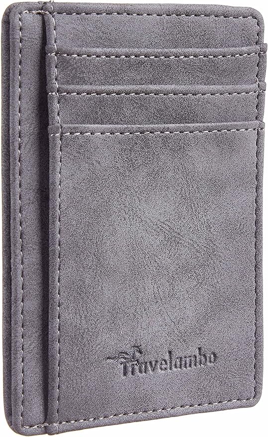 Travelambo Slim Wallet Front Pocket Minimalist Leather RFID Blocking Medium Size