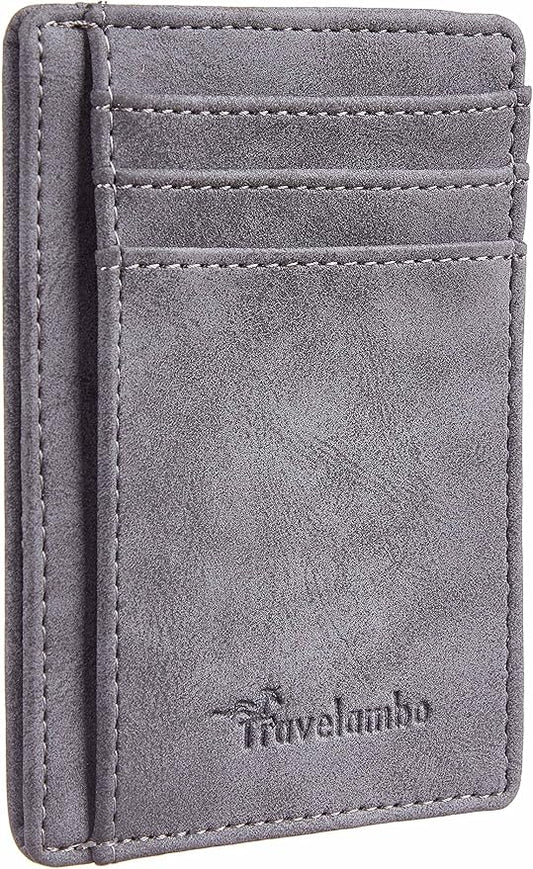 Travelambo Slim Wallet Front Pocket Minimalist Leather RFID Blocking Medium Size