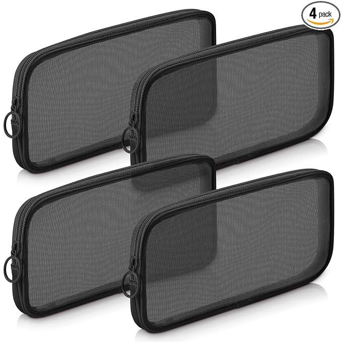 Weewooday 4 Pcs Mesh Makeup Bag Mesh Cosmetic Bag Travel Toiletry Pouch with Zipper Mini Makeup Cosmetic Purse for Daily Accessory (Mini,Black)