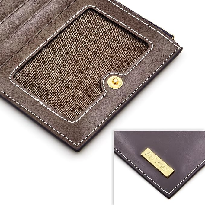 ANDOILT Women's Genuine Leather Wallet RFID Blocking Credit Card Holder Zipper Purse Cell Phone Handbag