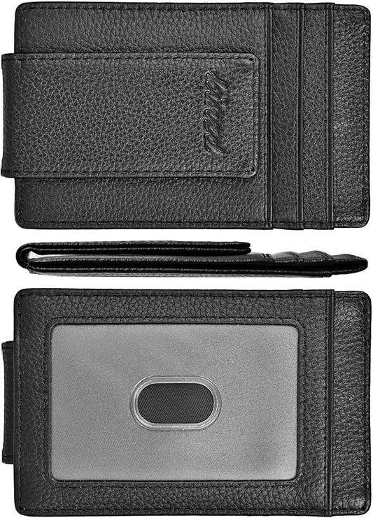 kinzd Slim Money Clip Wallet for Men Genuine Leather Front Pocket RFID Blocking Wallet, Minimalist Card Holder with 4 Strong Magnets Hold 30 Bills | RFID Blocking, Strong Magnet, thin