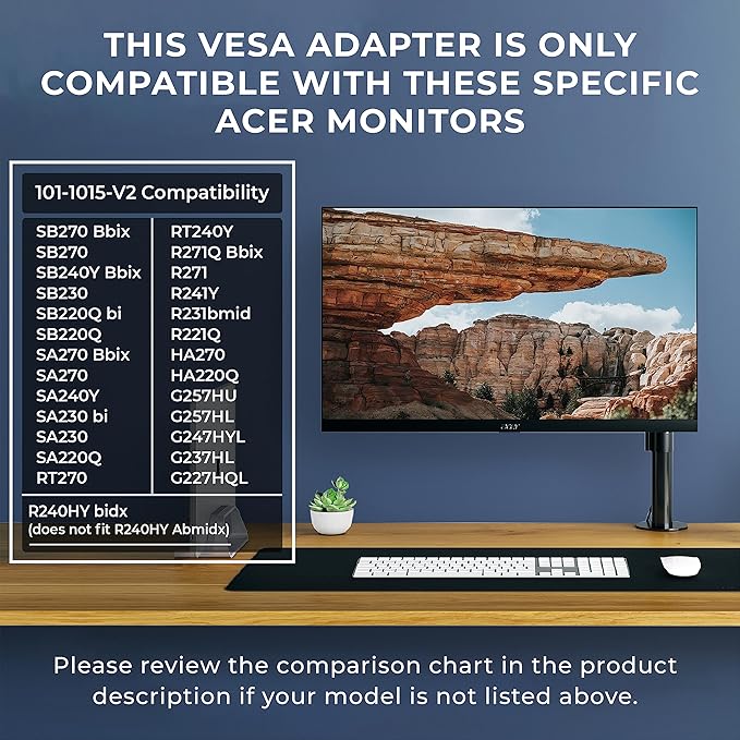 HumanCentric VESA Mount Adapter Bracket, VESA Adapter Compatible with Acer Monitor R240HY bidx, R221Q, R271, SB220Q, R241Y, RT240Y, RT270, SA220Q, SA230 bi, SA240Y, SA270 Bbix, SB230, SB240Y