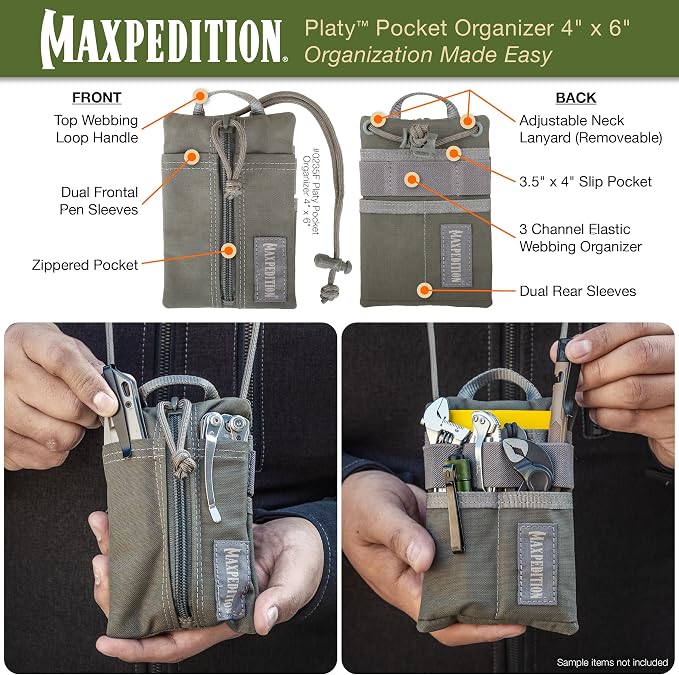 MAXPEDITION Platy Pocket Organizer, Durable EDC Tool Pouch for Men, Neck Wallet with Paracord Lanyard, Holds Flashlight, Multitool, Pen, Notebook