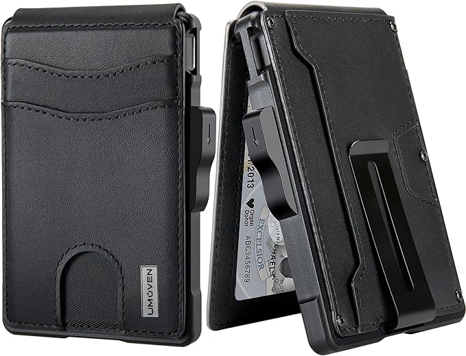 umoven Wallet for Men - with Money Clip Slim Leather Slots Credit Card Holder RFID Blocking Bifold Minimalist Wallet