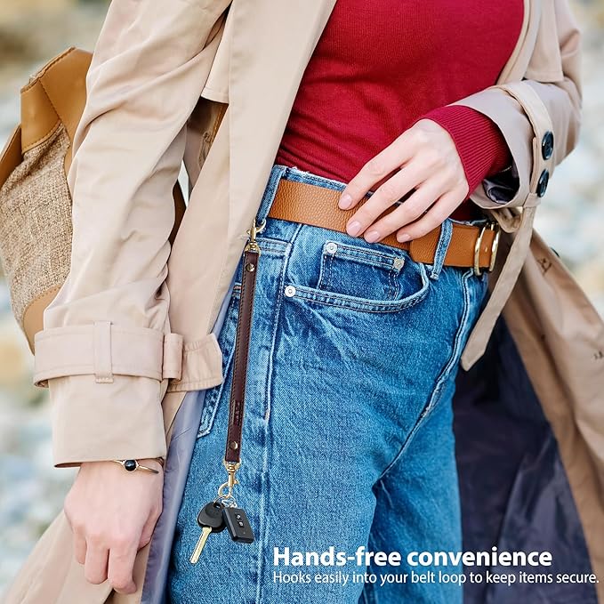 Alban Leather 2-Clip Strap for Wallet, Clutch, Wristlet Purse, Keys, Keychain for Women and Men