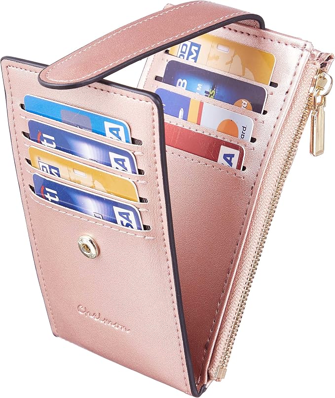 Chelmon Womens Wallet Slim RFID Blocking Bifold Multi Card Case Wallet with Zipper Pocket (Rose Gold CLassic)