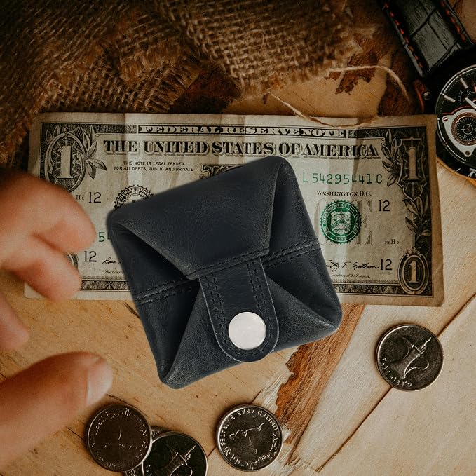 Leather Coin Pouch - Compact Change Holder and Mini Pocket Wallet for Men & Women (Black)