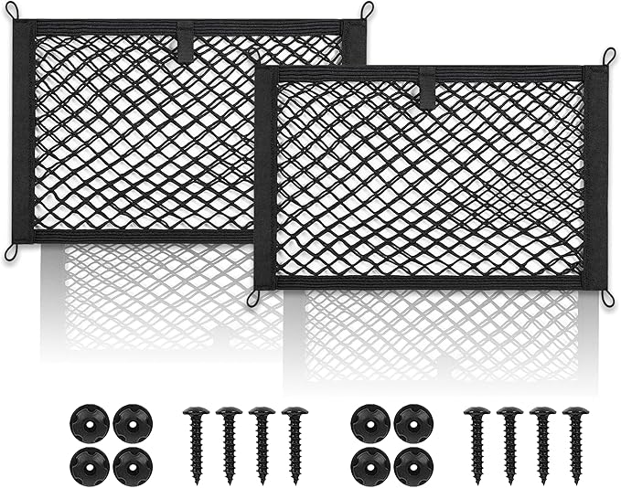 2 Layer Small Cargo Net,Cargo Storage Pocket Net, Mesh Elastic Pouch Organizer with Mounting Screws Hooks for Car,Rv, Trunk,Boats,SUV, Truck (2 Pack,11.8 x 9.8Inch(30 x25cm)