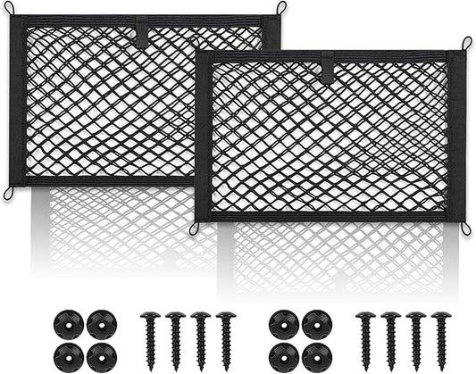 2 Layer Small Cargo Net,Cargo Storage Pocket Net, Mesh Elastic Pouch Organizer with Mounting Screws Hooks for Car,Rv, Trunk,Boats,SUV, Truck (2 Pack,11.8 x 9.8Inch(30 x25cm)