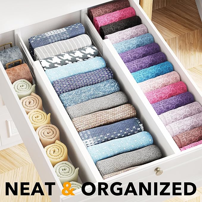 SpaceAid Bamboo 4 Pack Dresser Drawer Dividers, 4.65??High Adjustable 17??22??Drawer Organizers, Expandable Organization for Clothing, Clothes, Dressers, White