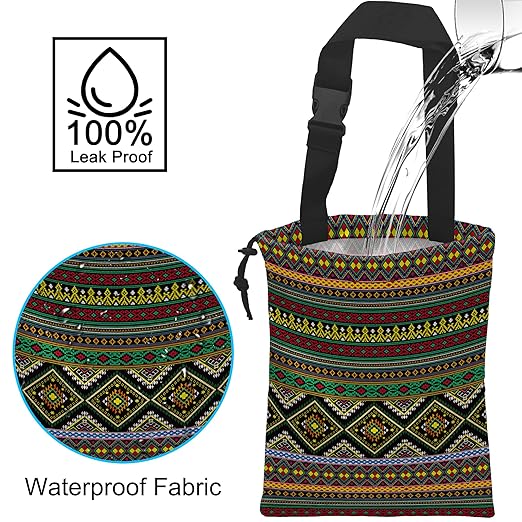 Car Trash Bag Hanging Green Ethnic Style Car Trash Can Waterproof Garbage Bag Hanging for Car Back Seat