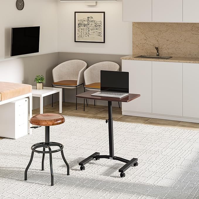 Seville Classics WEB162 Mobile Laptop Computer Desk Cart Height-Adjustable from 20.5" to 33", Slim, Walnut
