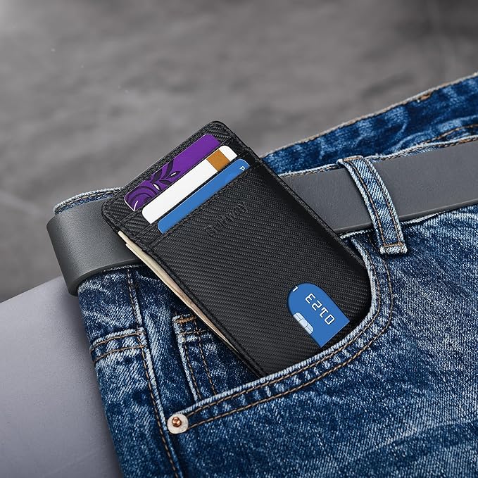 Buffway Mens Slim Wallet, Minimalist Thin Front Pocket Leather Credit Card Holder with RFID Blocking for Work Travel | Minimalist, Thin, Front Pocket, Credit Card Holder, RFID Blocking, for Work Travel