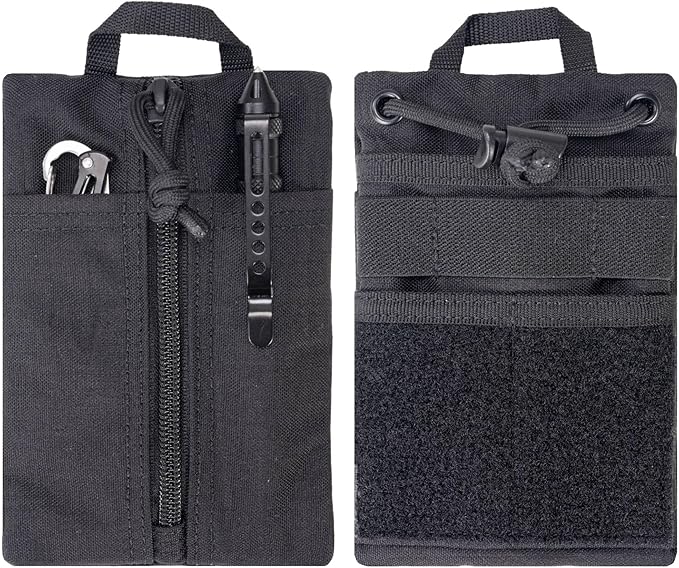 Small EDC Pouch EDC Pocket Organizer, Durable Small Tool Pouch for Men, Zippered Neck Wallet with Paracord Lanyard, Holds Flashlight, Multitool, Pen, Notebook - Tactical EDC Bag