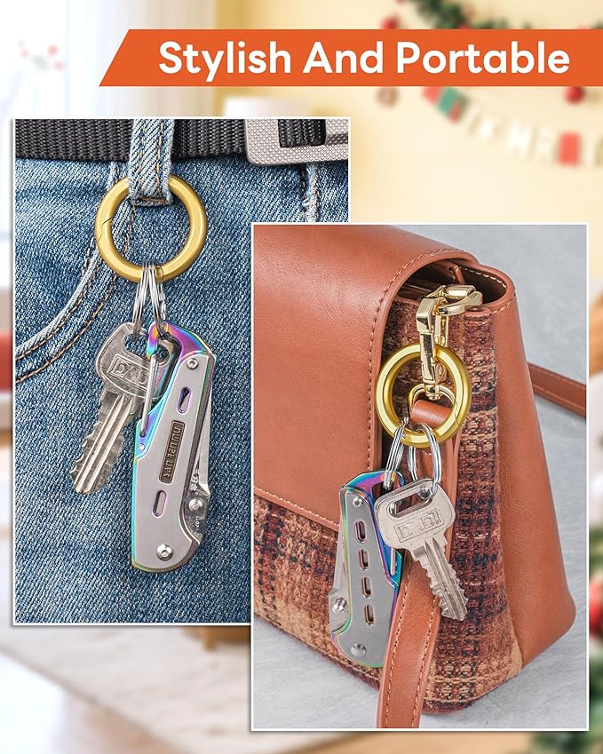FEGVE Round Carabiner Keychain Clip,1.36 in Gold Spring O Key Rings Clip, Key Chain Quick Release Snap Hook for Women