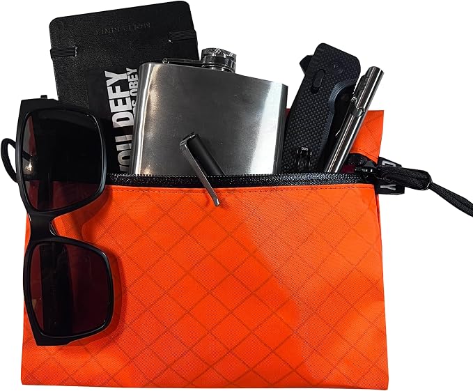 DEFY Project ECOPAK™ Travel Pouch | Lightweight Nylon Organizer Pouch For Accessories | Premium Tech Wallet | Water Resistant Travel Organizer (Large, Orange)