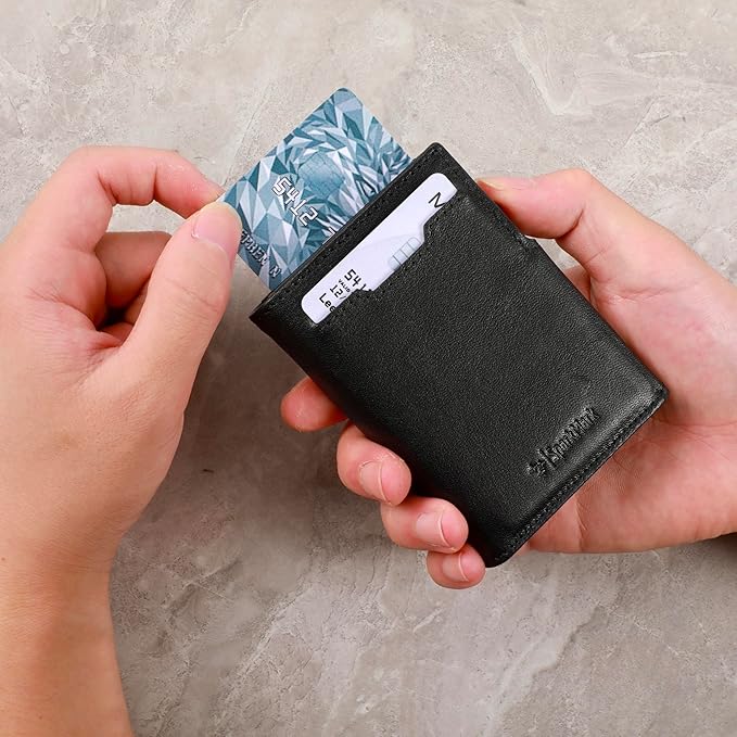 Minimalist Pop Up Wallet for Men | RFID Blocking Credit Card Holder Wallet with Money Clip | Mens Wallet Slim Bifold Front Pocket Metal Case with Gift Box (Genuine Full Grain Smooth Leather)