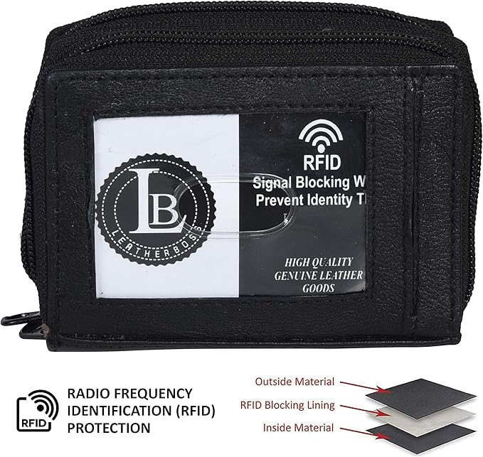 Leatherboss Leather RFID Identity Safe Double Zippered Accordion Wallet