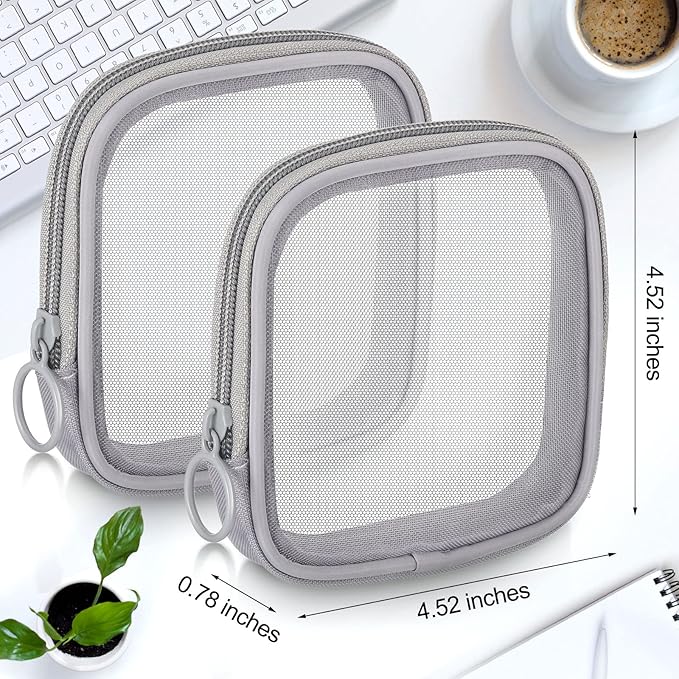Weewooday 4 Pcs Mesh Makeup Bag Mesh Cosmetic Bag Travel Toiletry Pouch with Zipper Mini Makeup Cosmetic Purse for Daily Accessory(Small,Gray)