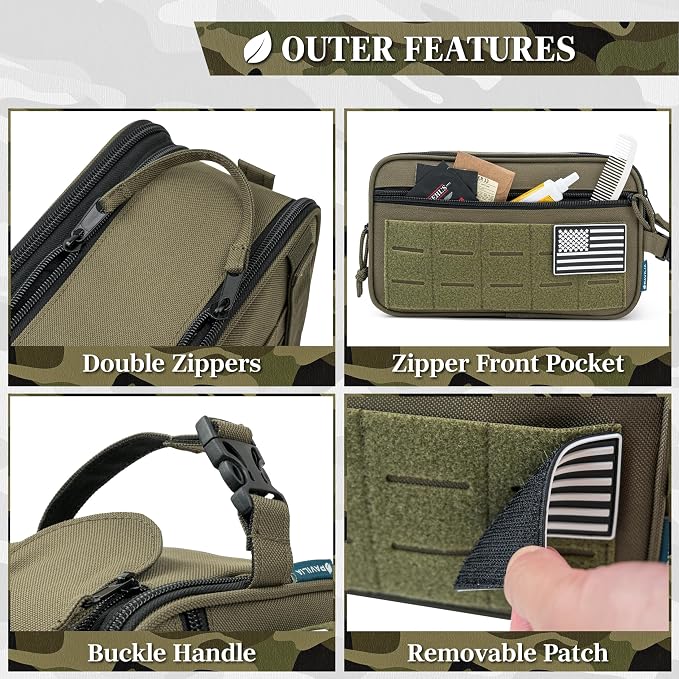 PAVILIA Tactical Toiletry Bag for Men, Water Resistant Molle Military Dopp Kit, Travel Hygiene Organizer with Wet Dry Storage for Shaving, Grooming, Gym and Camping, Olive