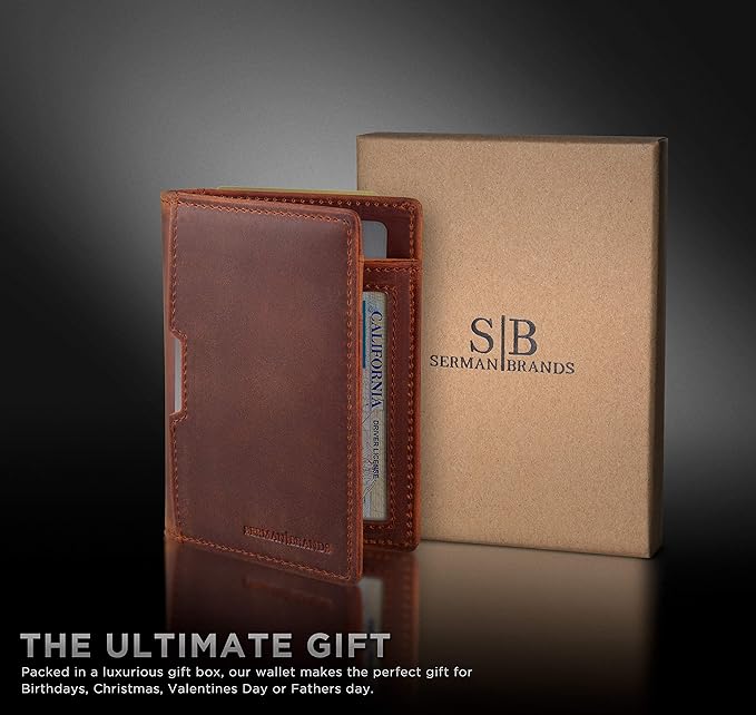 SERMAN BRANDS - Wallets for Men Slim Mens leather RFID Blocking Minimalist Card Front Pocket Bifold Travel Thin