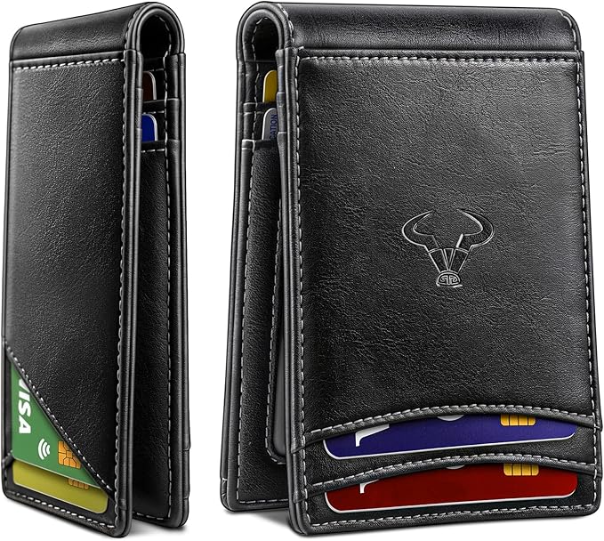 BULLIANT Men Wallet,Magnetic Slim Wallet 10 cards Build-in Bill Folder ID Windows RFID Blocking