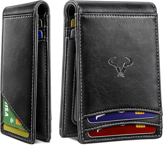 BULLIANT Men Wallet,Magnetic Slim Wallet 10 cards Build-in Bill Folder ID Windows RFID Blocking