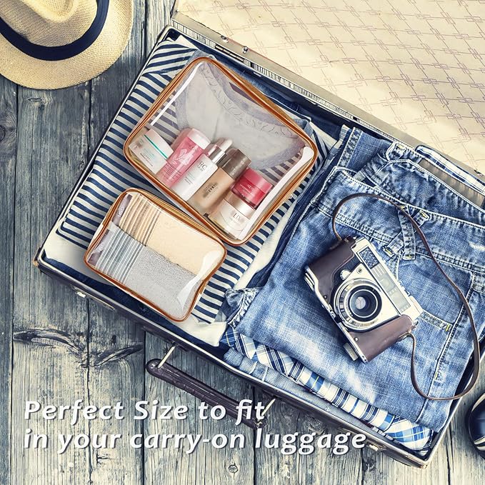 6pcs Clear Cosmetic Bags, TSA Approved Toiletry Bag Set Crystal Clear Travel Beach Essentials Bag Organization PVC, Clear Makeup Bags Luggage Pouch Carry on Airport Airline Compliant Bag Women Men
