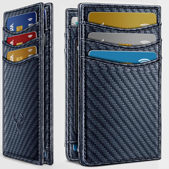 BULLIANT Slim Wallet For Men 12Cards,Magnetic Flip Build-in Money Clip Airtag Compatible-RFID Blocking