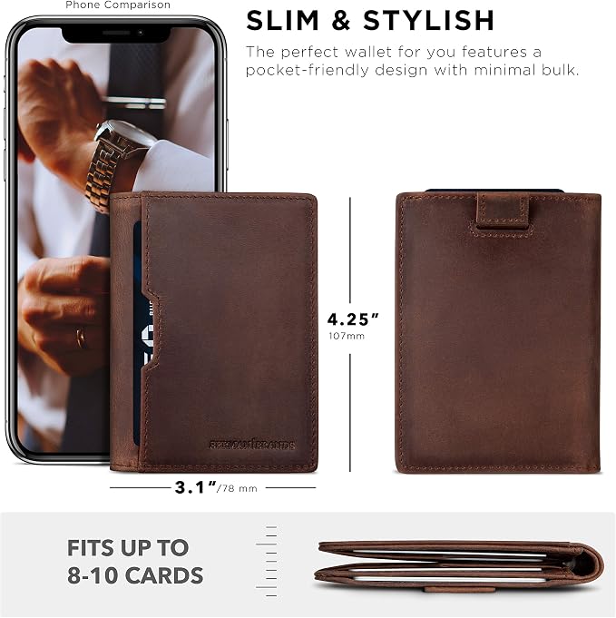 SERMAN BRANDS - Wallets for Men Slim Mens leather RFID Blocking Minimalist Card Front Pocket Bifold Travel Thin