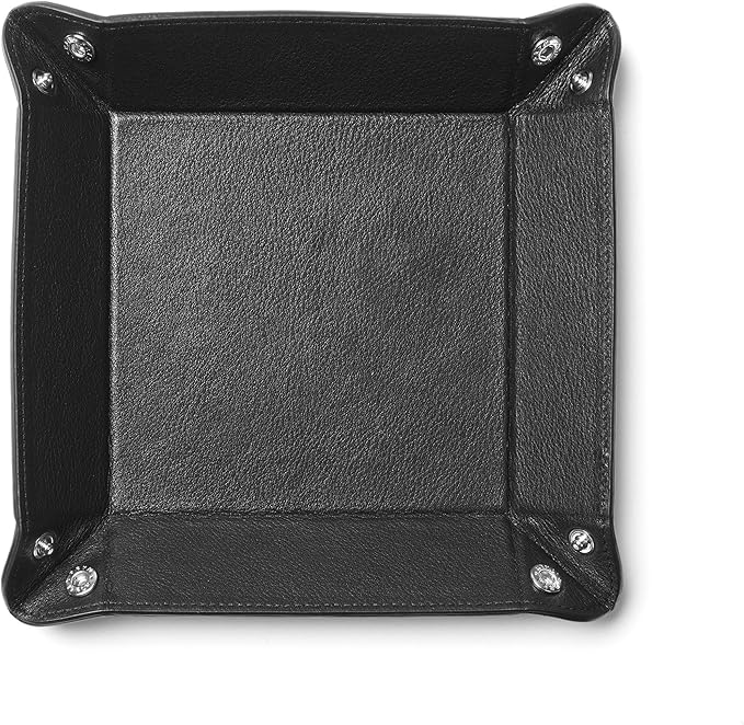 Leatherology Black Onyx Rectangle Valet Tray – Travel-Friendly Catchall Organizer with Snap Corners, Stitched Edge Detail & Gift Box – Desk Tray for Keys, Wallet, Watch & Accessories