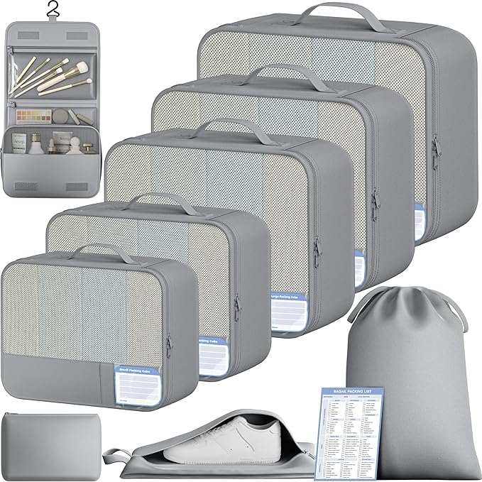 BAGAIL 9 Set Packing Cubes with Packing List Luggage Packing Organizers for Travel Accessories