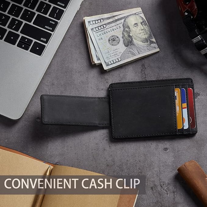 Toughergun Slim Wallet for Men RFID Blocking Money Clip, Minimalist Front Pocket Credit Card Holder, Magnetic Thin Mens Wallets with ID Window