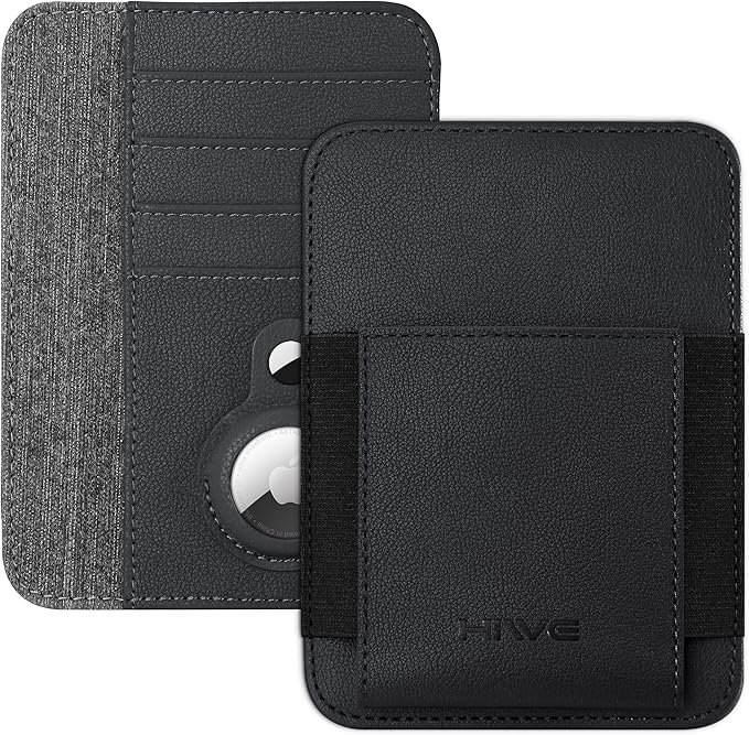 HiWe Passport Holder with AirTag Slot, Minimalist RFID Passport Holder for Travel, Leather Passport Wallet Cover Case for Men & Women, 4 Slots, 1 Pocket, Black