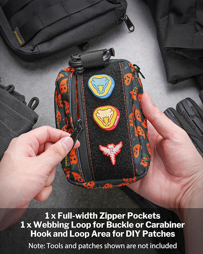 VIPERADE VE26 EDC Pouch Organizer with 11 Compartments, Small Tool Pouch with DIY Patches Area, EDC Pocket Organizer for Mutitools