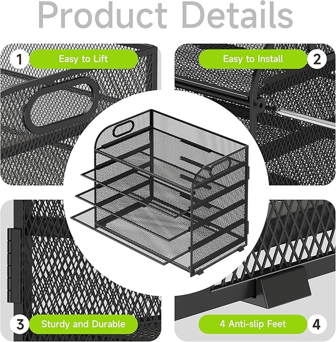 Cawukege 2 Pack 5 Tier Paper Organizer, Letter Tray with Handle, Mesh Desk Organizer, Metal File Organizer, Office Desk Accessories for Home, Office, Classroom, School -Black