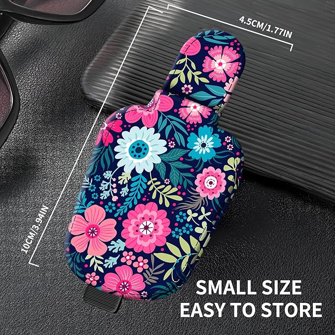 Leather Magnetic Sunglass Holder for Car Sun Visor, Cute Eyeglass Ticket Card Hanger Clip, Universal Auto Interior Accessories for SUV Pickup Truck Navy Floral