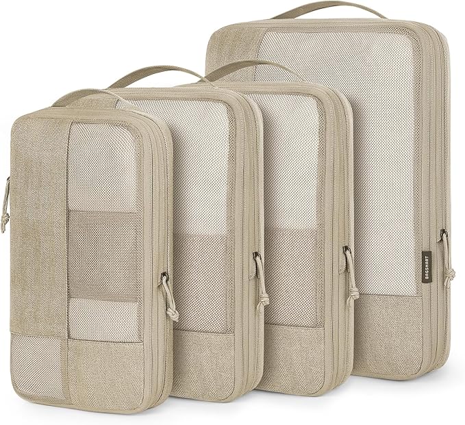 BAGSMART Compression Packing Cubes for Travel, 6 Set Packing Cubes for Carry on Suitcases, Compression Travel Cubes & Suitcase Organizer for Packing with Shoe Bag Khaki