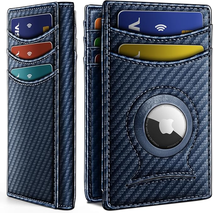 BULLIANT Men Airtag Wallet,Slim Wallet Money Clip Card Holder Magnetic Closure 12 Cards in Front Pocket RFID Blocking