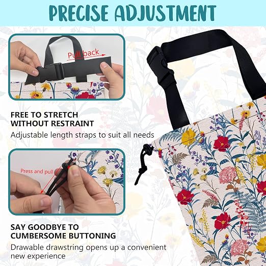 Car Garbage Bag Colorful Flowers and Leaves Drawstring Car Trash Bag Hanging for Back Seat with Adjustable Buckle Canvas Vehicle Trash Can Easy-to-Install