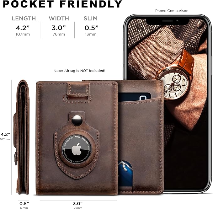SERMAN BRANDS RFID Blocking Slim Bifold Genuine Leather Thin Minimalist Front Pocket Wallets for Men Billfold Wallet Men Gift