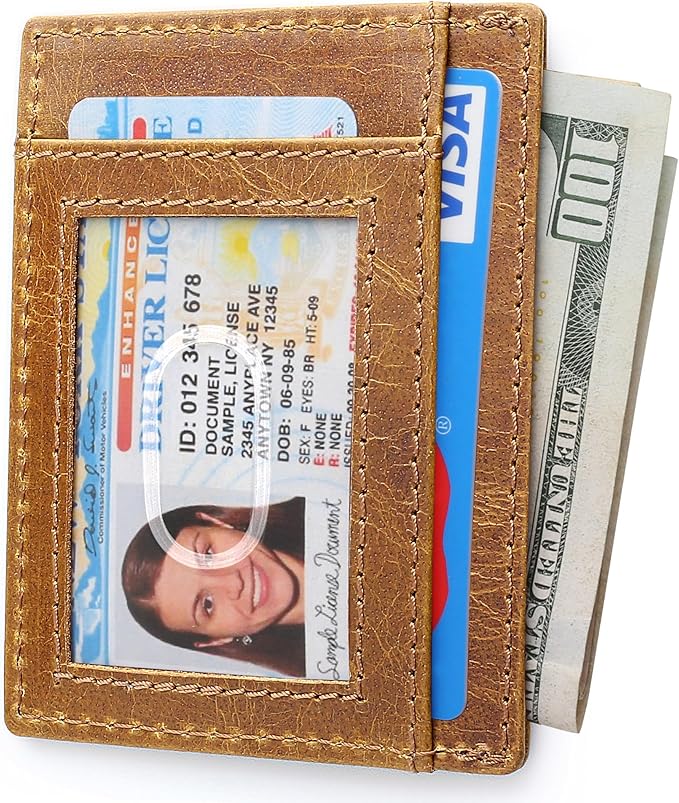 F&L CLASSIC Slim Minimalist Front Pocket leather card holder wallet, for men and women, RFID Blocking, light brown,10-03