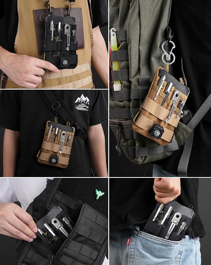 VIPERADE VE4 Tool Pouch, Nylon Pocket Organizer with 2 Pockets and 4 Small Tool Storage EDC Gears, Best Gift to Keep Organized, Hold Your Flashlight/Pocket Knife, Tactical Pen, Notebook