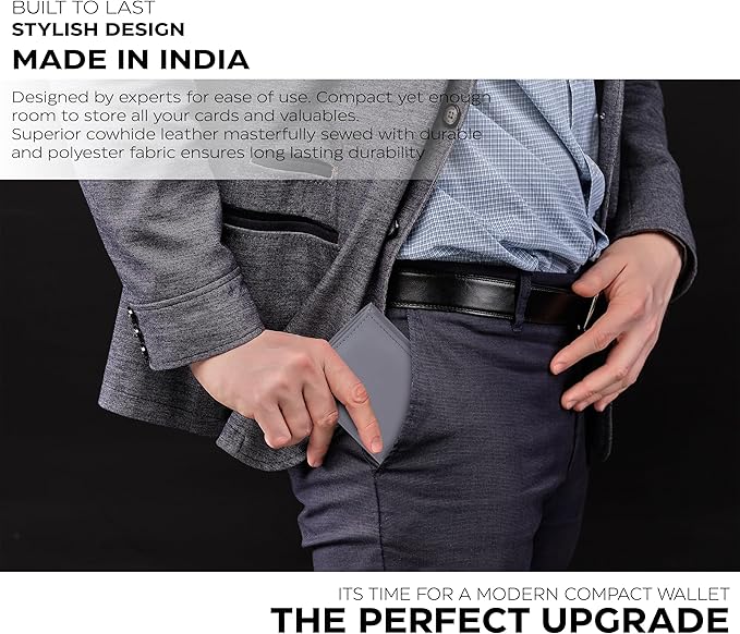 Real Leather Mens Trifold Wallet RFID Blocking Slim Minimalist Front Pocket - Thin & Stylish with ID Window in Gift Box