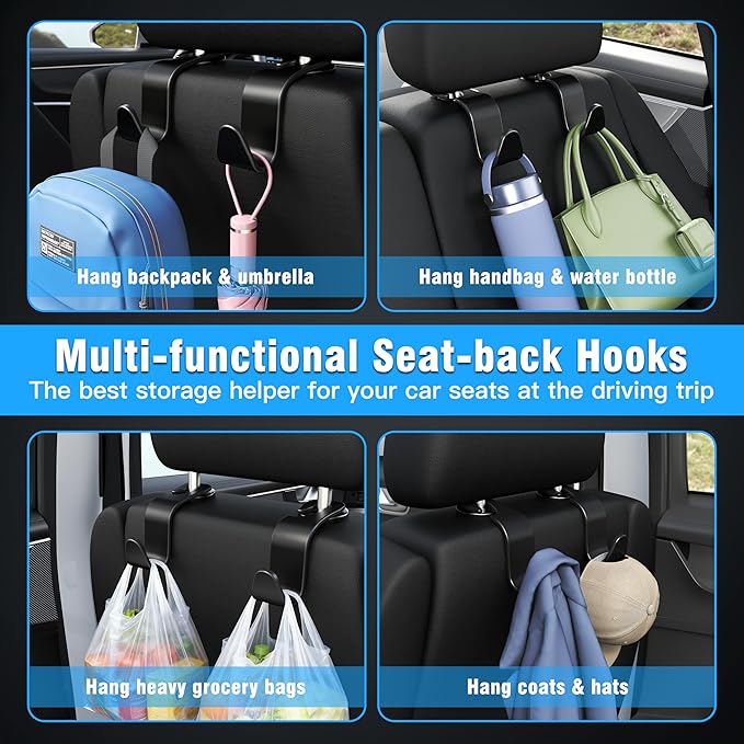 Amooca Car Seat Headrest Hook 4 Pack Hanger Storage Organizer Universal for Handbag Purse Coat fit Universal Vehicle Car Black S Type