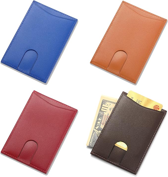 Leather Thin Card Holder, Slim ID Case Small Credit Card Wallet for Men & Women (Coffee)