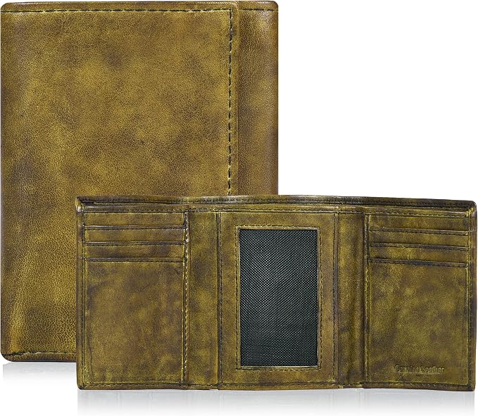 Tri fold Leather Wallet for Men with RFID | Slim Wallets for Men with 1 ID and 6 Credit card slots | Front Pocket Minimalist